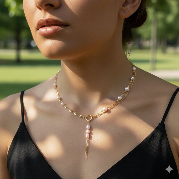 Stationary Design Fresh Water Pearl Necklace - Picture 2 of 2